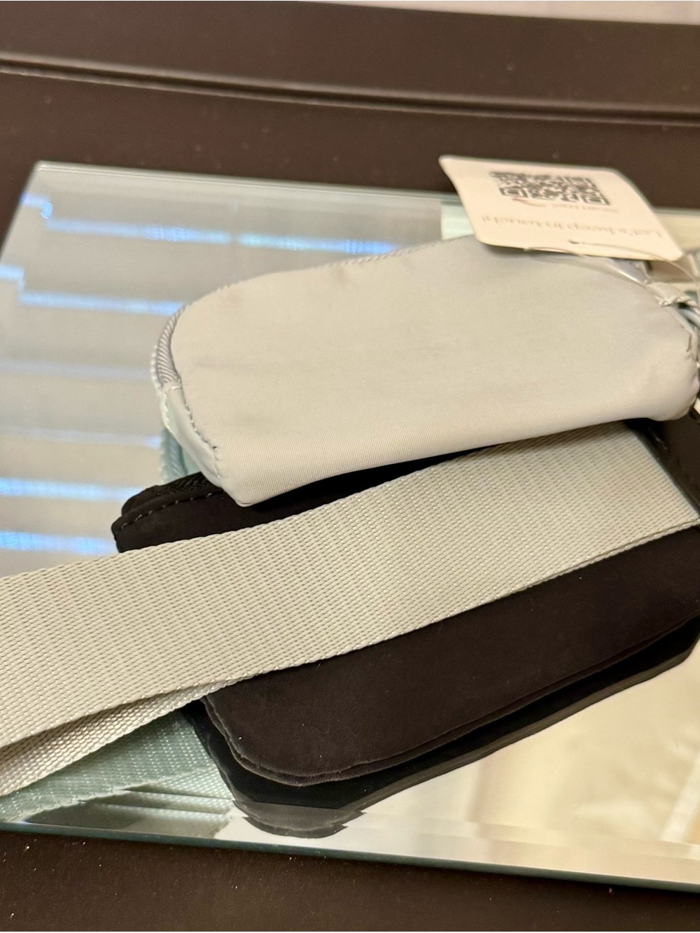 New Gold Blush gray & black pouches on a thick wristlet strap